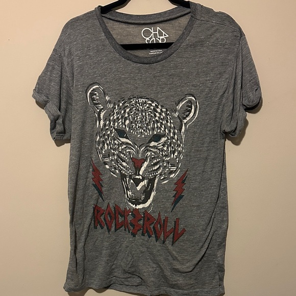 Chaser Other - Cha Sor Womens Gray Leopard Rock & Roll Tee size M